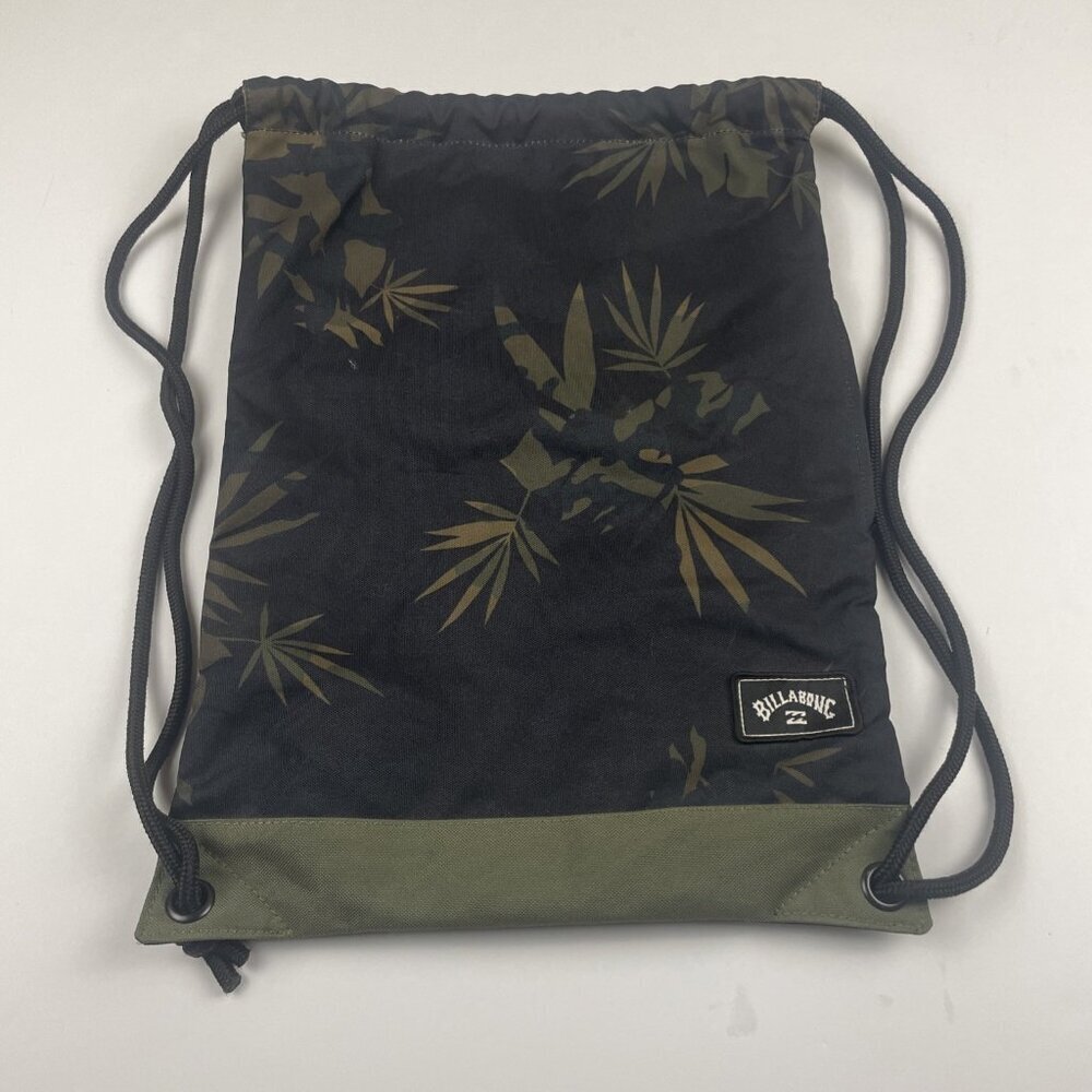 Billabong Drawstring Backpack Gym Sports Yoga Black Gray Canvas